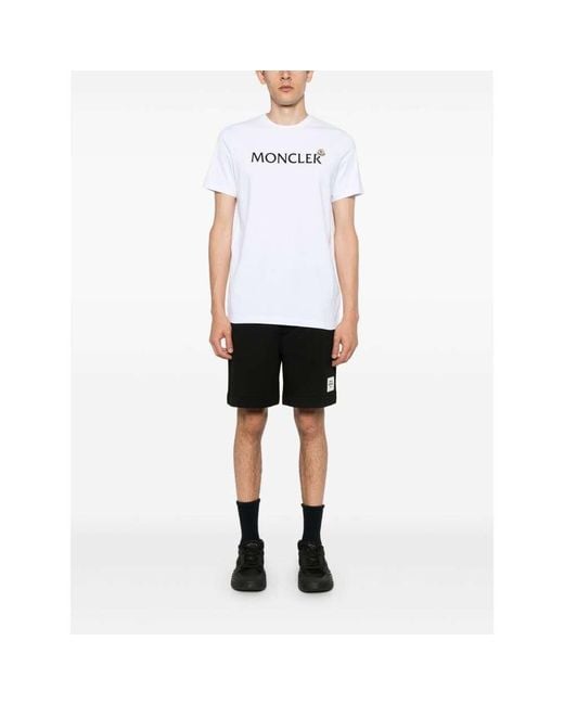Moncler White Flocked-Logo Cotton T-Shirt for men