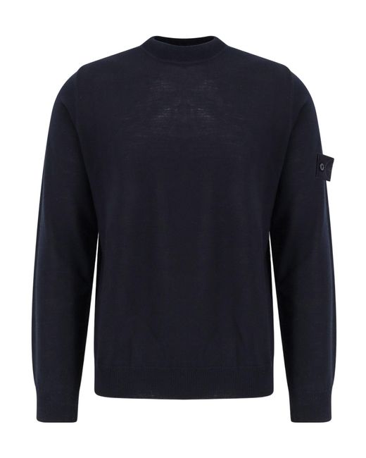 Stone Island Blue Logo-Patch Crewneck Jumper for men