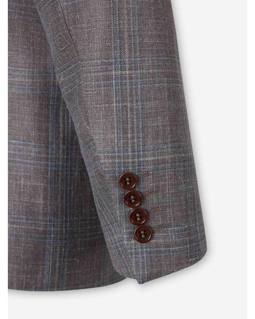Canali Gray Check Patterned Single Breasted Blazer for men