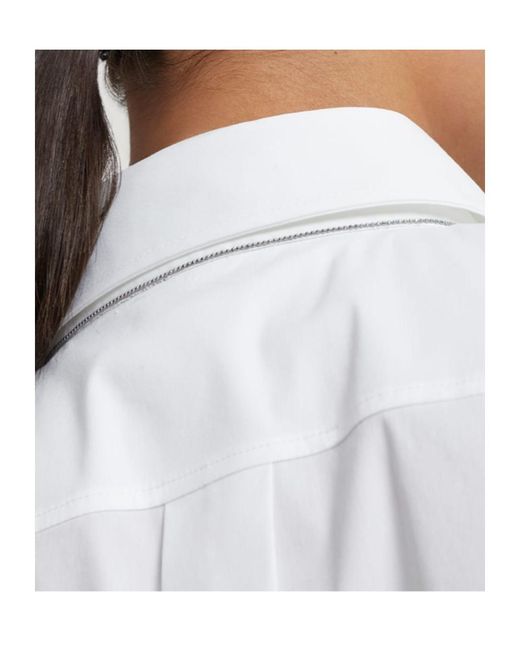 Brunello Cucinelli White Embellished Stretch Poplin Shirt