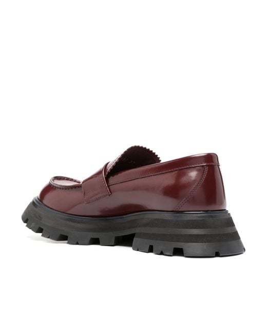 McQueen Brown Ridged-Sole Leather Loafers