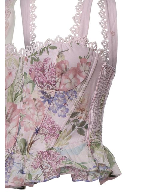 Charo Ruiz Gray Floret Floral-Print Ruffled Top