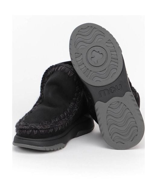 Mou Black Eskimo Logo-Glitter Whipstitch-Trim Boots