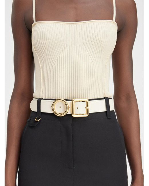 Jacquemus White Geometric-Buckle Leather Belt