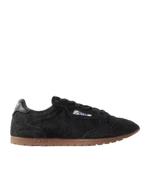 Autry Black Windspin Leather-Trimmed Perforated Brushed Suede Sneakers