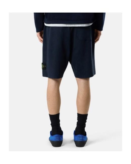 Stone Island Blue Logo Patch Knit Jogger Shorts for men