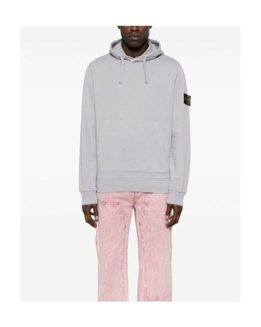 Stone Island Gray Logo Patch Drawstring Hoodie for men