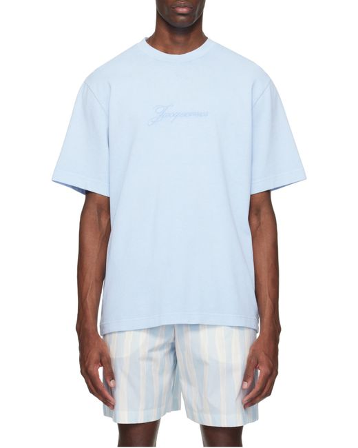 Jacquemus Blue Logo Embroidered Crewneck T-Shirt for men