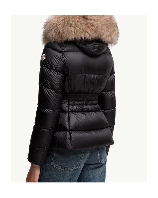 Moncler Black Boed Hooded Shearling-Trimmed Short Down Jacket