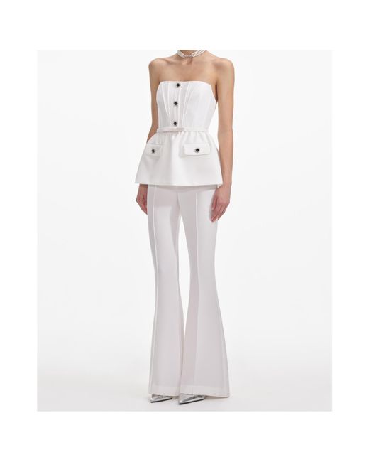 Self-Portrait White Strapless Crepe Jumpsuit