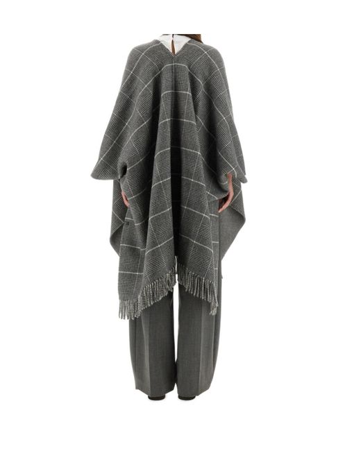 Brunello Cucinelli Gray Reversible Fringed Poncho