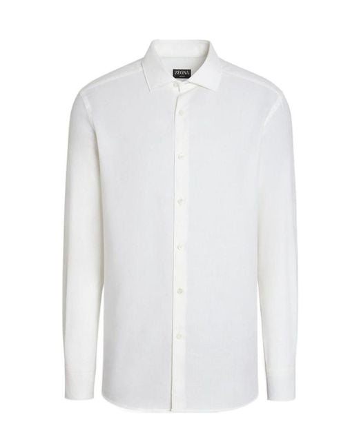 Zegna White Cashco Long-Sleeved Shirt for men