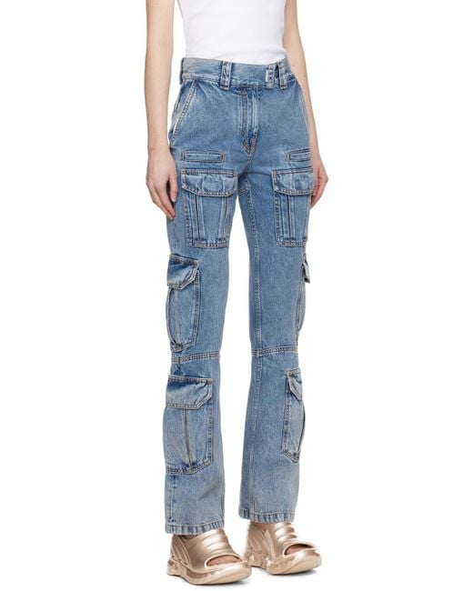 Givenchy Blue Logo Plaque Cargo Jeans
