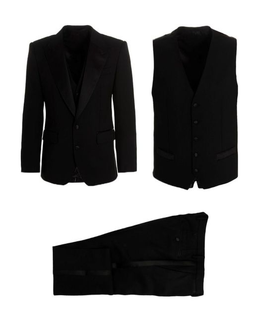 Dolce & Gabbana Black Tuxedo-Style Three-Piece Suit for men