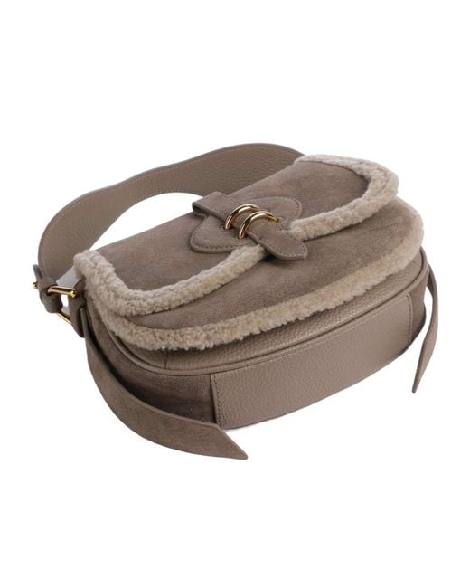Coccinelle Multicolor Shearling-Trim Suede Shoulder Bag