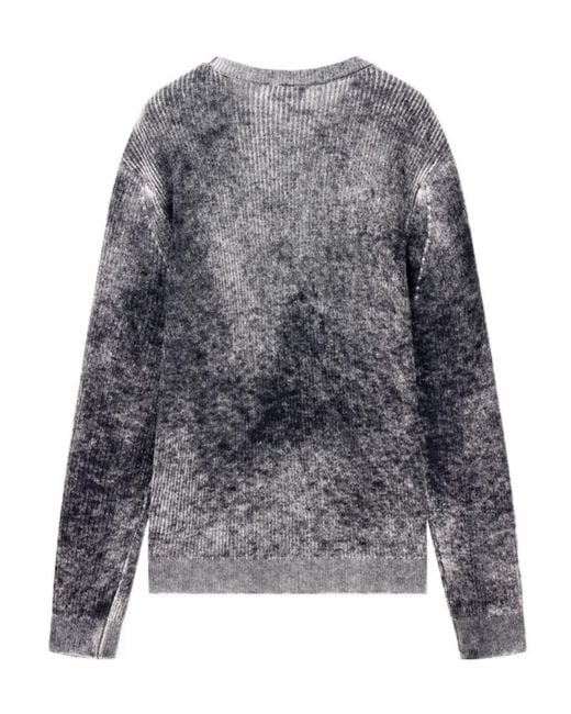 Emporio Armani Gray Ribbed Virgin Wool Sweater With Melange Print for men