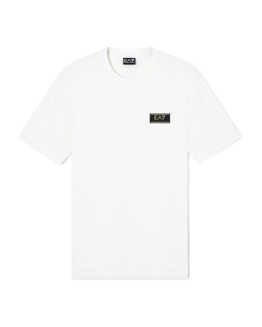 EA7 White Logo Patch Crewneck T-Shirt for men