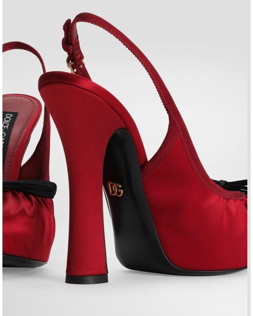 Dolce & Gabbana Red Bow Detailed Satin Pumps