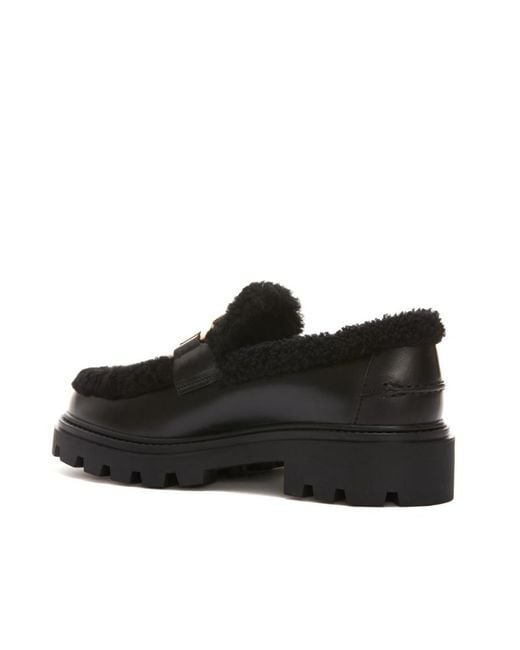 Tod's Black Shearling-Lined Chunky Loafers