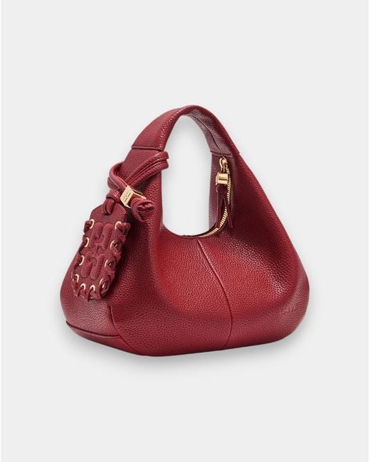 Ganni Red Grained Mini Hobo Bag