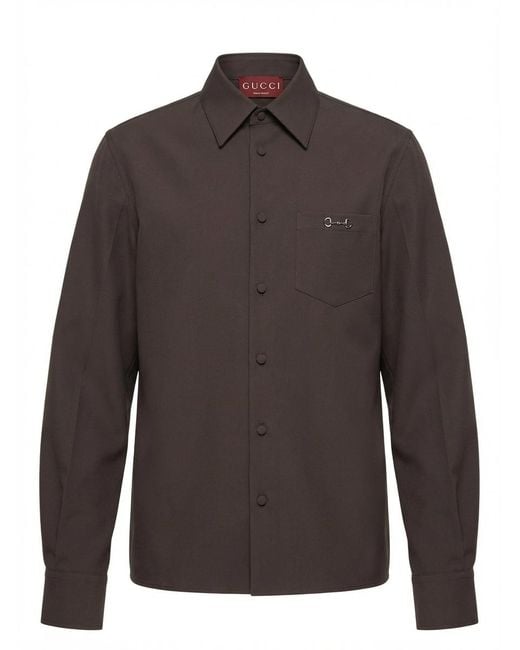 Gucci Brown Horsebit Technical Panama Shirt for men