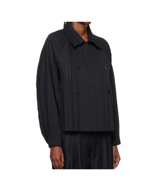 Pleats Please Issey Miyake Blue Pleats Please Issey Miyake Double-Breasted Oversized Jacket