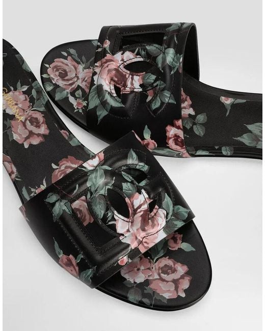 Dolce & Gabbana Multicolor Rose Printed Flat Slippers