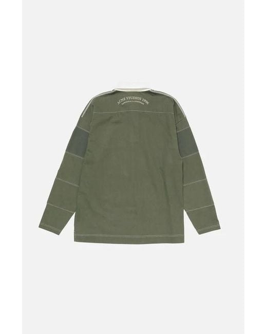 Acne Green Graphic Printed Long Sleeved Polo Shirt for men
