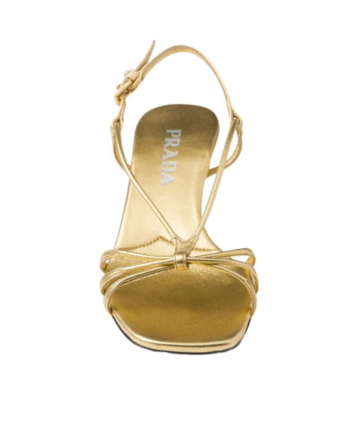 Prada Metallic Square-Toe Sandals