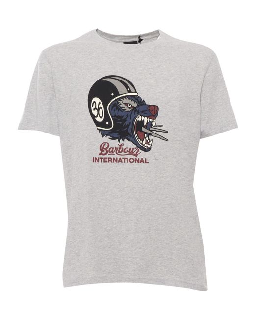Barbour Gray Graphic Printed Crewneck T-Shirt for men