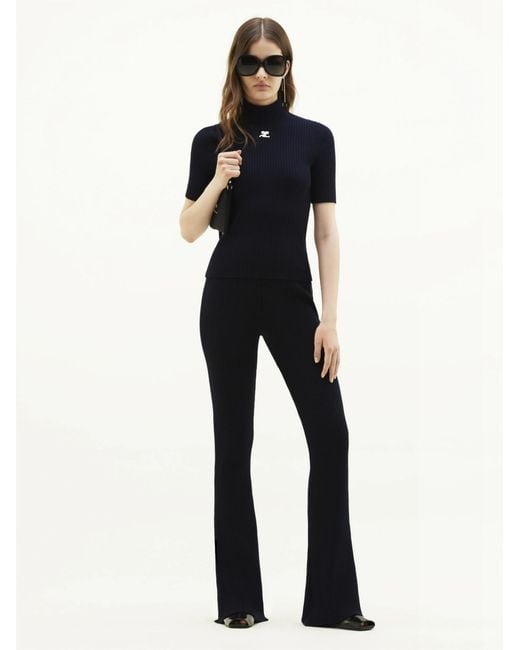 Courreges Blue Ribbed Flared-Leg Trousers