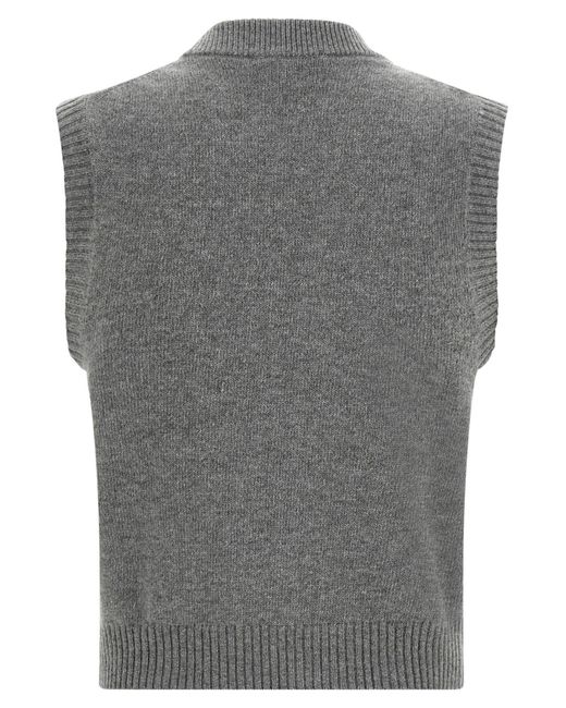 Ganni Gray Graphic Intarsia Knitted Top