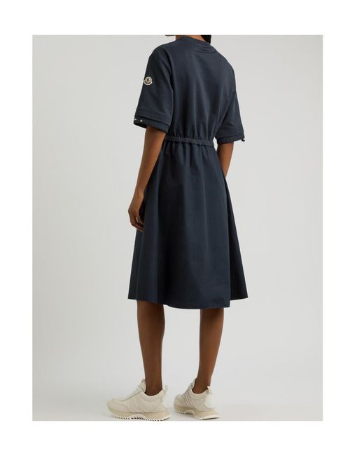 Moncler Blue Abito Cotton And Woven Midi Dress