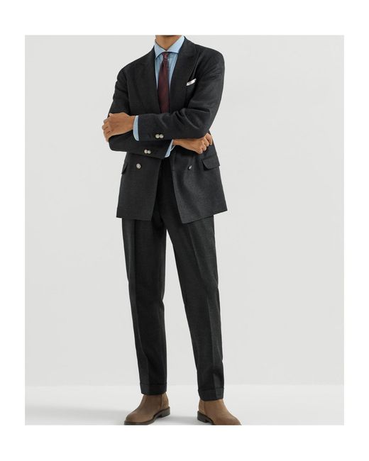 Brunello Cucinelli Black Mouliné Virgin Wool Twill One-And-A-Half Breasted Deconstructed Blazer With Metal Buttons for men