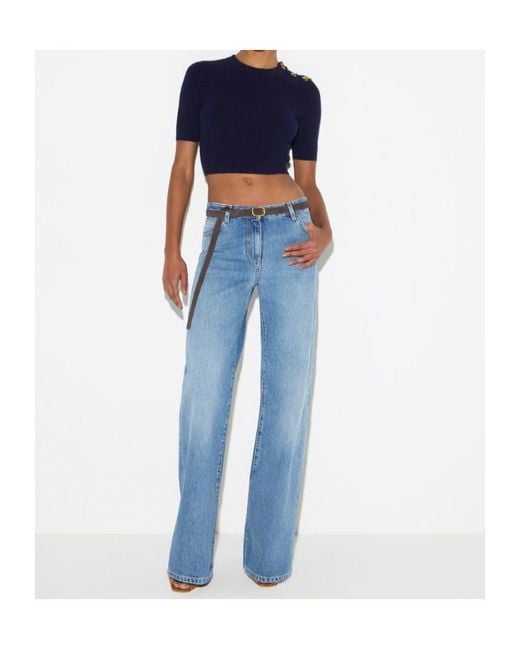 Elisabetta Franchi Blue Knit Top With Jewel Details