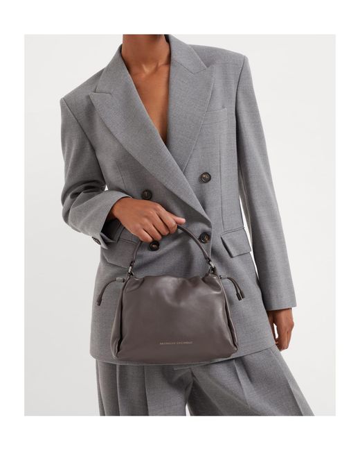 Brunello Cucinelli Gray Mellow Small Bucket Bag