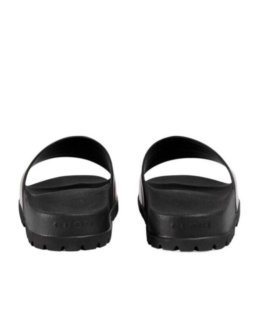Gucci Black Pursuittreck Striped Rubber Slides for men