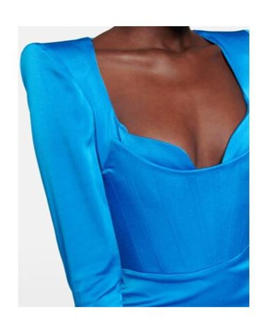 Alex Perry Blue Crepe Long-Sleeved Dress