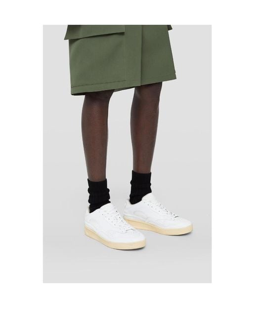 Jil Sander White Round Toe Lace-Up Sneakers for men