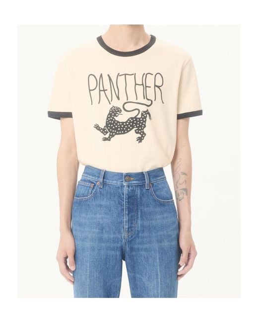 Valentino Natural Panther Printed Crewneck T-Shirt for men