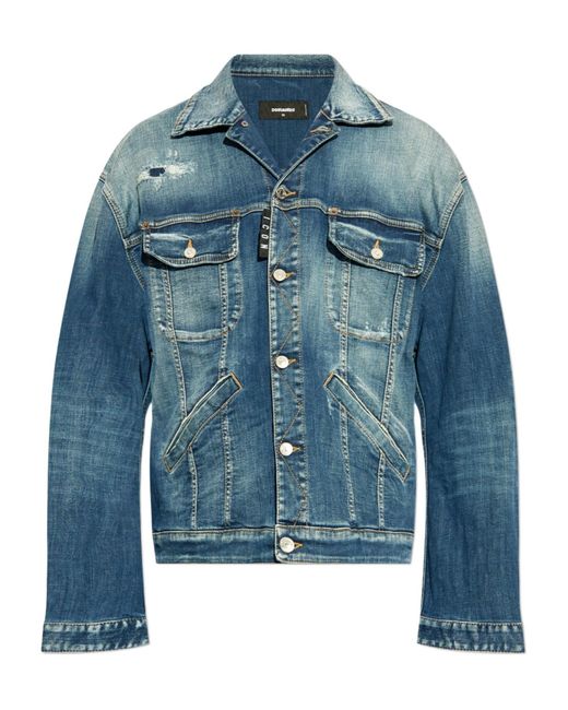 DSquared² Blue Distressed Denim Jacket for men