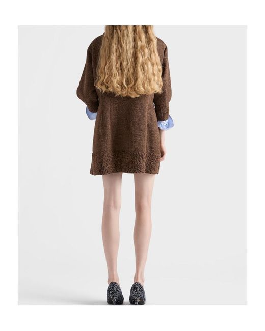 Prada Brown Mouliné Wool Mini Dress