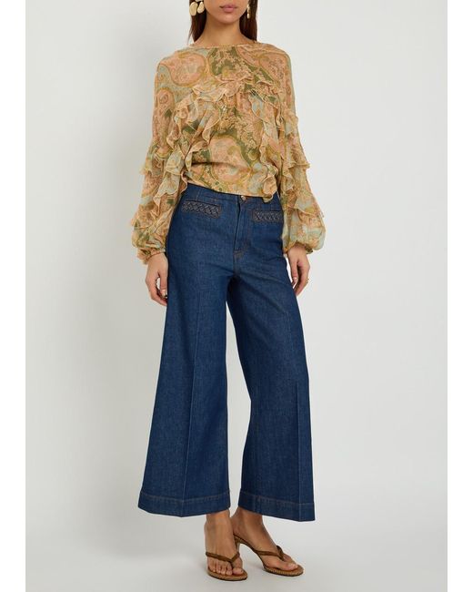 Zimmermann Blue Aster Cropped Flared-Leg Denim Jeans