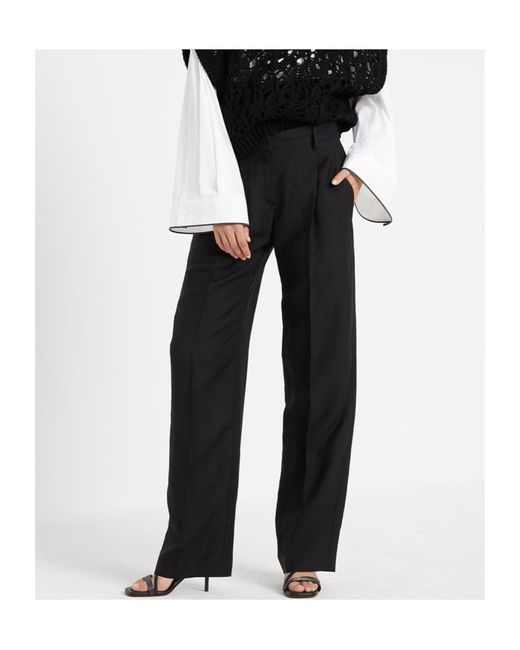 Brunello Cucinelli Black High-Rise Wide-Leg Trousers