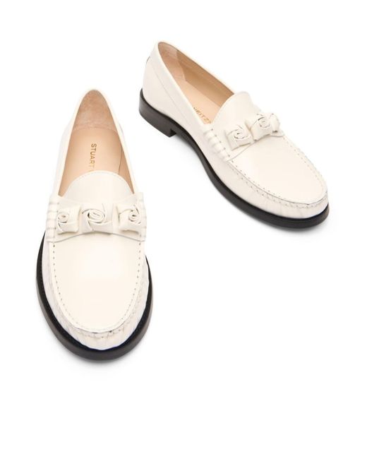 Stuart Weitzman White Round Head Loafer Shoes