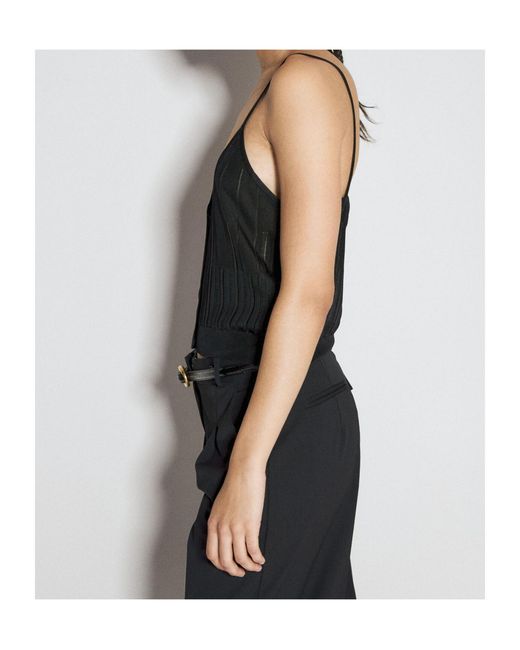 Saint Laurent Black Striped V-Neck Knitted Tank Top