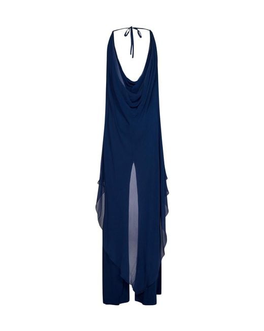 Alberta Ferretti Blue Draped Overlay Jumpsuits