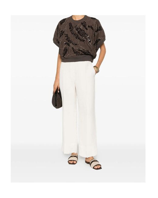 Brunello Cucinelli White Pleated Straight-Leg Pants