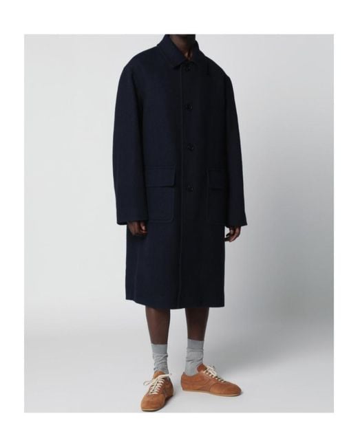 Dries Van Noten Blue Single-Breasted Wool Coat for men