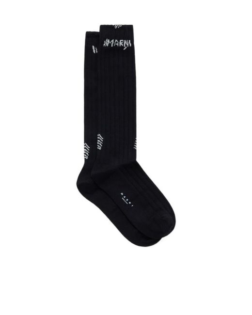 Marni Women's Black Logo-Embroidered Cotton-Blend Socks